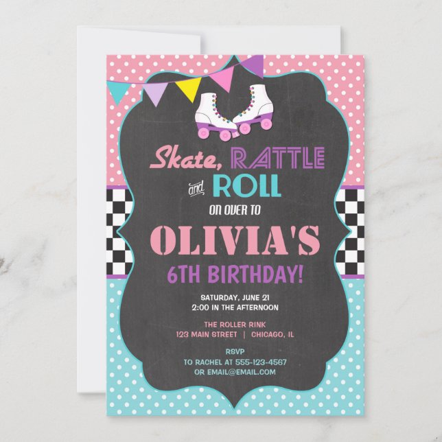 Roller Sking Invitation fête d'anniversaire (Devant)