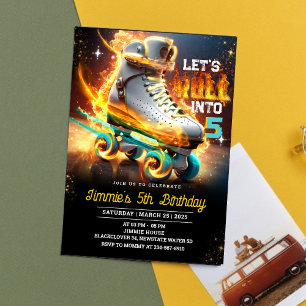 Rolling Skate Fire Invitation de fête d'anniversai