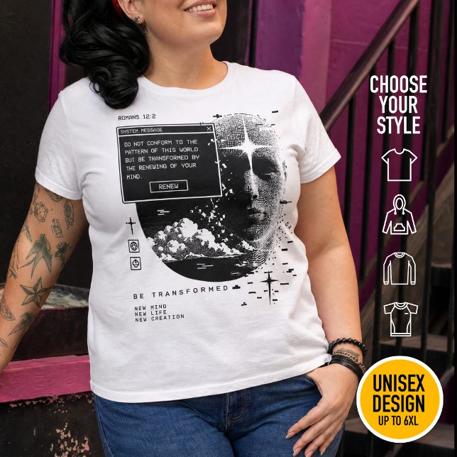 Romains 12:2 Renouveler Votre Système de Message M (Heavyweight Streetwear Christian T-Shirts & available oversize 3XL, 4XL, 5XL, 6XL. Choose your style)