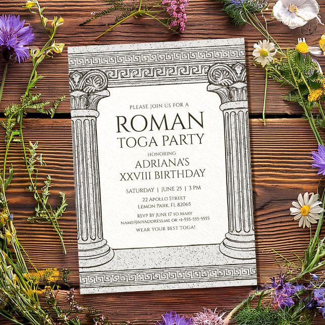 Roman Toga Party Invitation avec colonnes élégante (Créateur téléchargé)