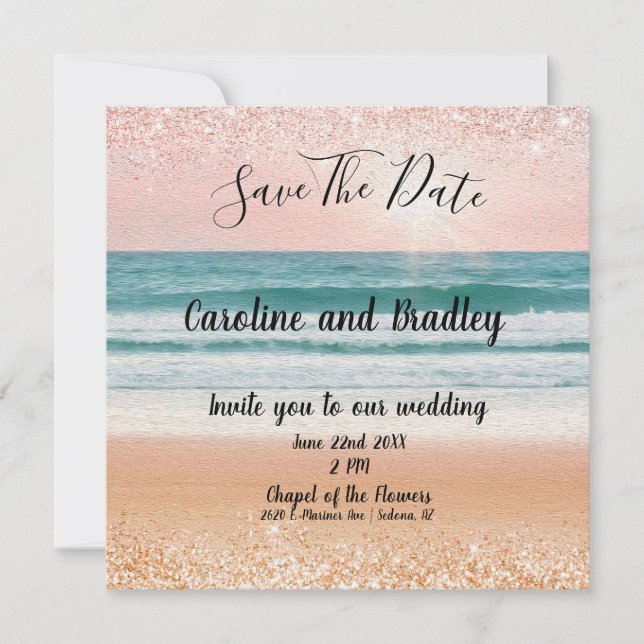 Romance au bord de la mer : Élégante invitation de (Devant)
