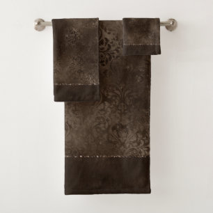 Romance en bronze de minuit   Satiny Grunge Damask
