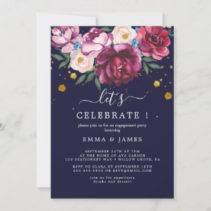 Romance Floral   Invitation grise "Célébrons"
