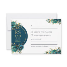 Romance RSVP fleurs turquoise avec accents or