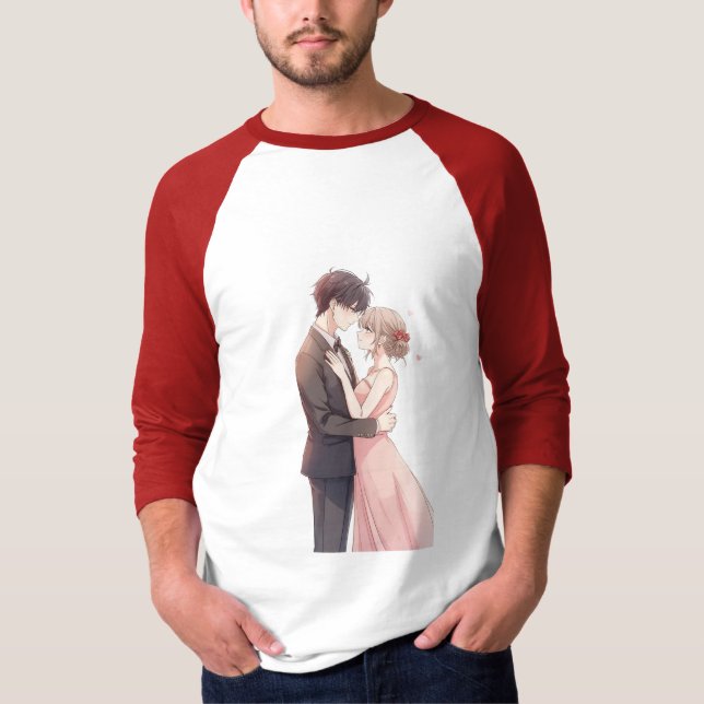 Romantic Anime Couple Embrace T-Shirt (Devant)