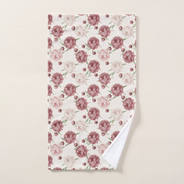 Romantic Blush & Burgundy Peony Floral Pattern (Serviette à main)