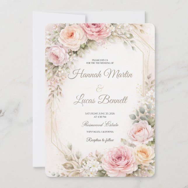 Romantic Blush Floral Wedding Invitation Mockup  (Devant)