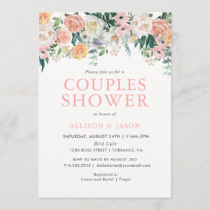 Romantic Blush Flowers Couples Shower Invitation