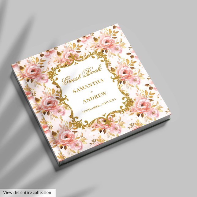 Romantic Blush Gold Mariage Livre d'or Signer (Romantic Blush Gold Wedding Guest Book Signing)