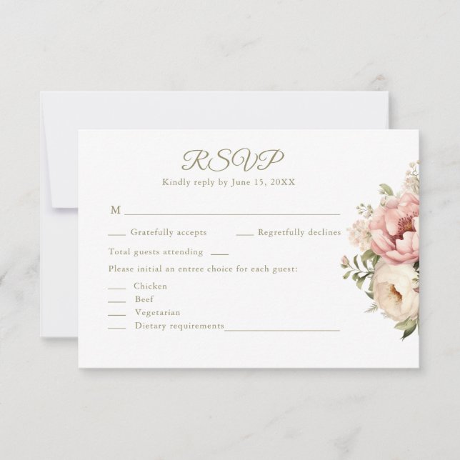 Romantic Blush & Peach Floral Wedding RSVP Card (Devant)