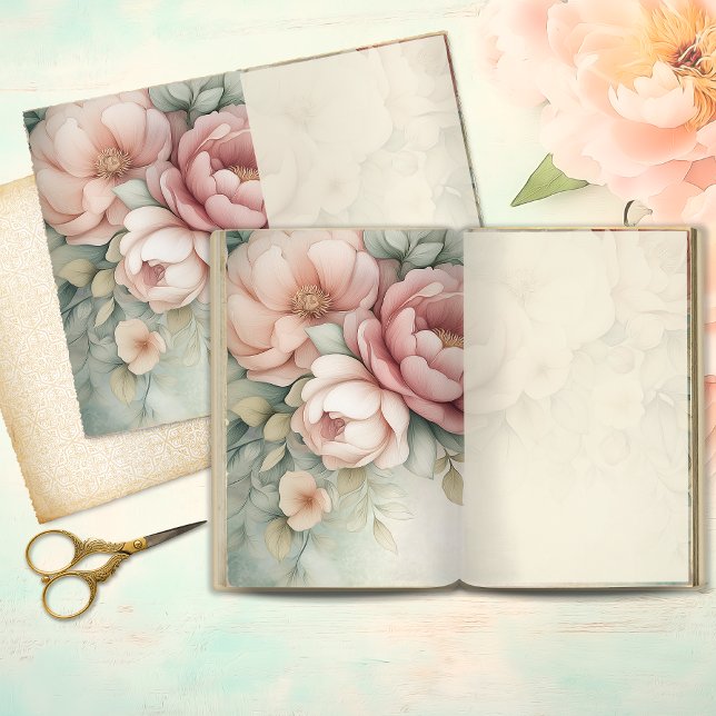 Romantic Blush Peony Junk Journal Page (Créateur téléchargé)