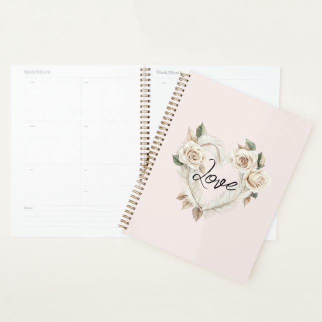 Romantic Blush Roses Feathers Heart Love (Devant avec enveloppe)