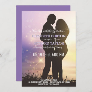 Romantic Couple Beach Mariage Purple Invitation