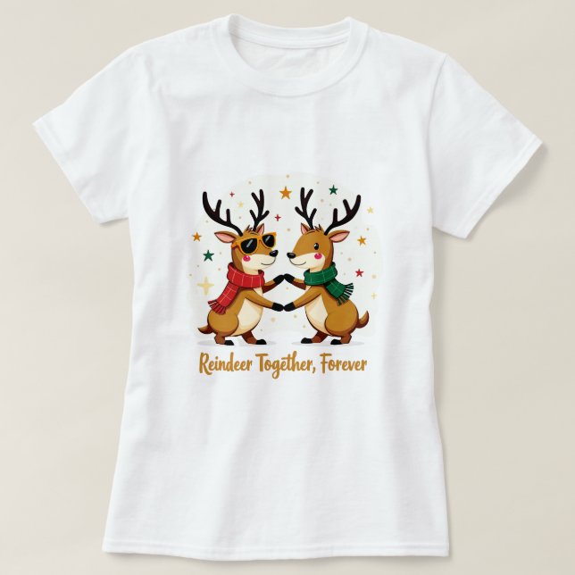 Romantic Couple Christmas Reindeer T-shirt (Design devant)