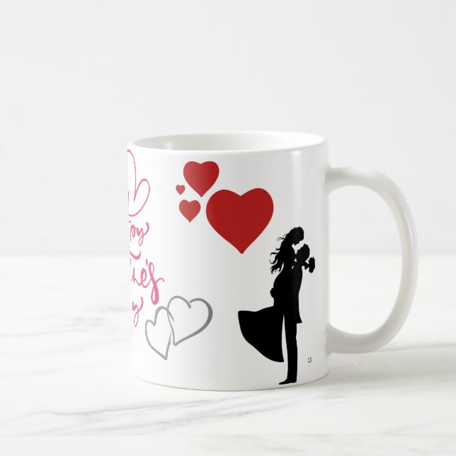 Romantic Couple Valentine Mug with Red Hearts (Droite)