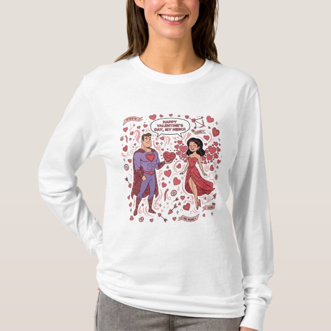 Romantic Couple Valentines Illustration T-Shirt (Devant)