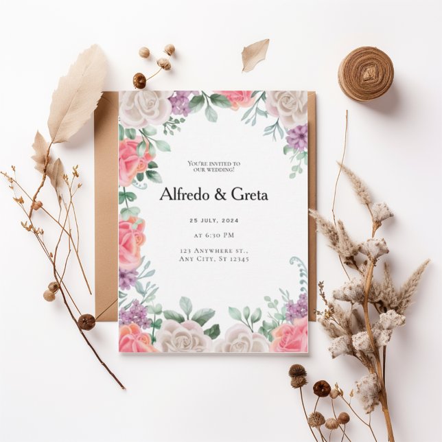 Romantic Floral Frame Wedding Invitation (Créateur téléchargé)
