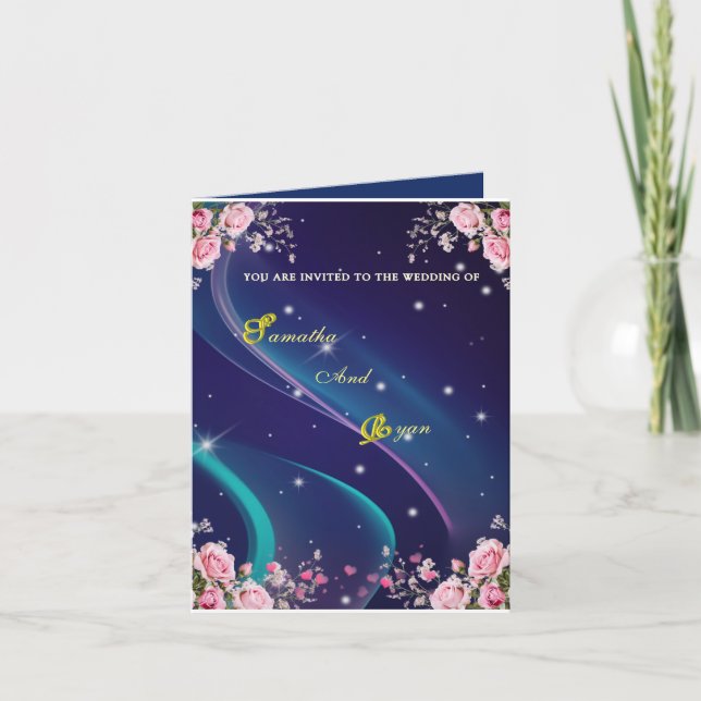 Romantic Floral Galaxy Wedding Invitation  (Devant)