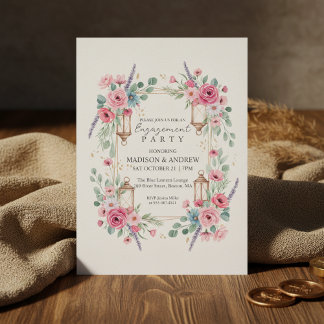 Romantic Floral Lantern Engagement Invitation