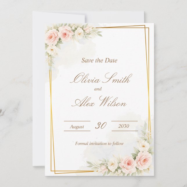 Romantic Floral Save the date Dusty Blush Peo (Devant)
