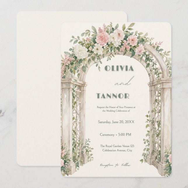 Romantic Garden Arch Wedding Invitation – Elegant  (Devant / Derrière)