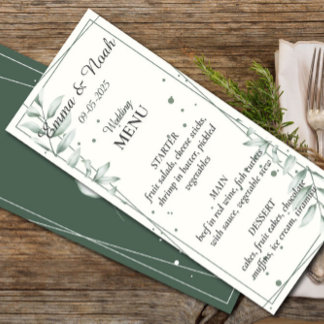 Romantic Gentle Vert Feuille Dîner Mariage Menu