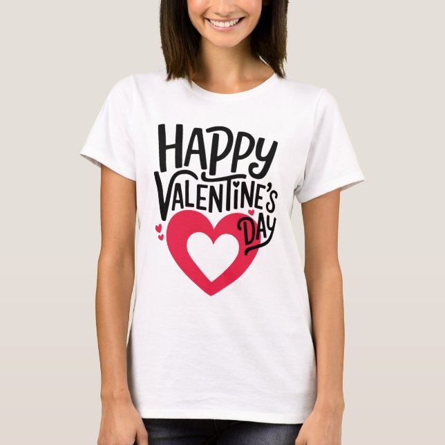 Romantic Happy Valentine's Day T-Shirt for Couples (Devant)