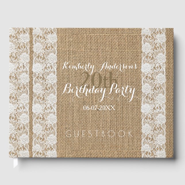 Romantic Lace burlap 20e Anniversaire Livre d'invi (Recto)