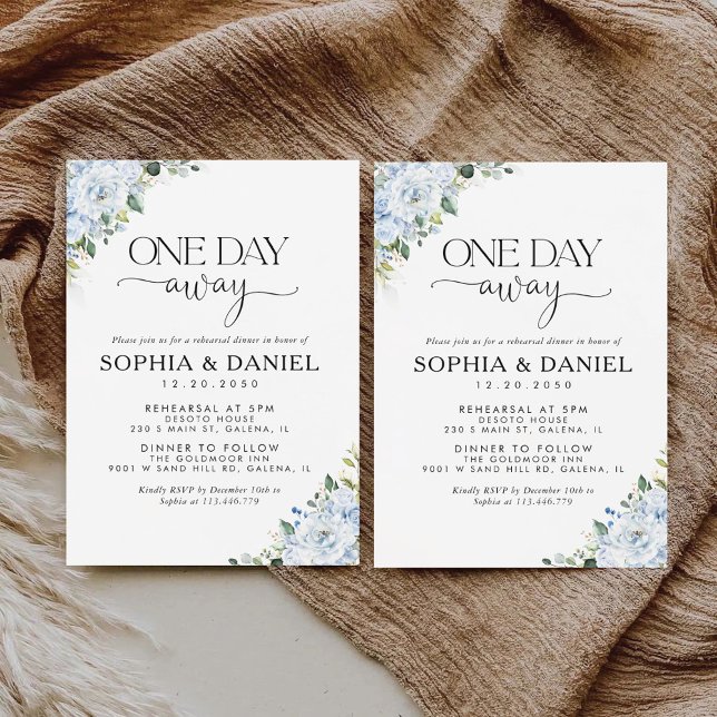 Romantic Light Blue Floral One Day Away Invitation (Créateur téléchargé)