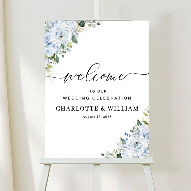 Romantic Light Blue Floral Wedding Ceremony Poster (Créateur téléchargé)