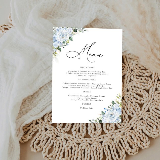 Romantic Light Blue Floral Wedding Menu (Créateur téléchargé)