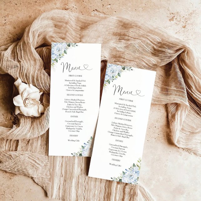 Romantic Light Blue Floral Wedding Menu (Créateur téléchargé)