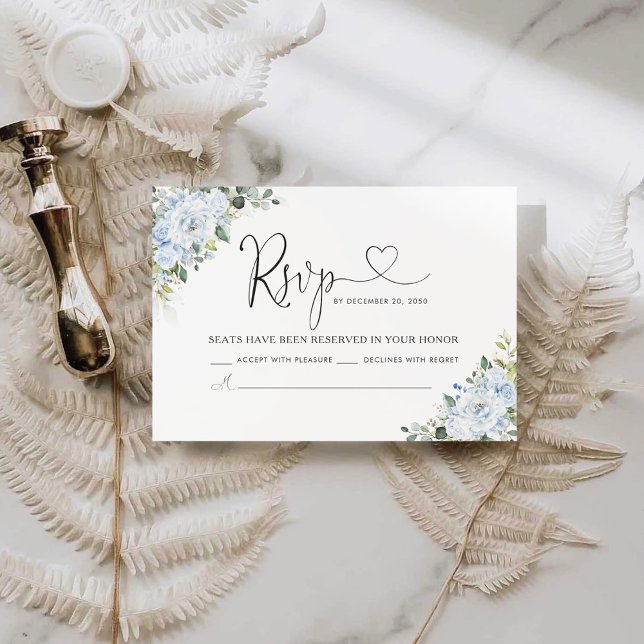 Romantic Light Blue Floral Wedding RSVP Card (Créateur téléchargé)