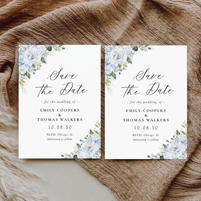Romantic Light Blue Floral Wedding Save The Date (Créateur téléchargé)