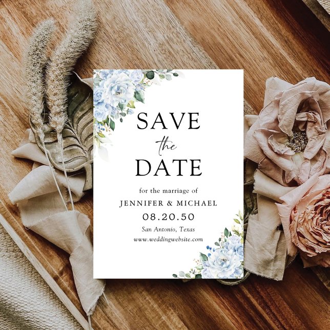 Romantic Light Blue Floral Wedding Save The Date (Créateur téléchargé)