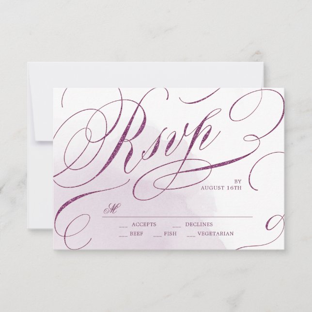 Romantic Moody plum calligraphie mariage RSVP (Devant)