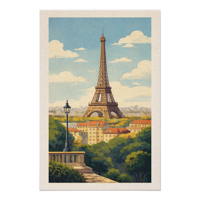 Romantic Paris Eiffel Tower Vintage Travel Poster (Devant)