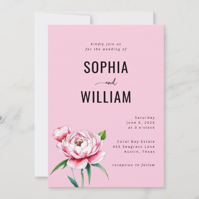 Romantic Pink Floral Wedding Invitation (Devant)