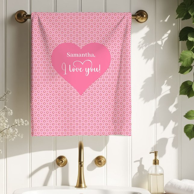 Romantic Pink Red Hearts Happy Valentine’s Day X O (Romantic Pink Red Hearts Happy Valentine’s Day X O Bath Towel Set)