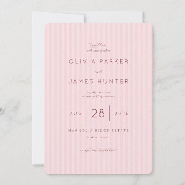 Romantic Pink Striped Wedding Invitation (Devant)