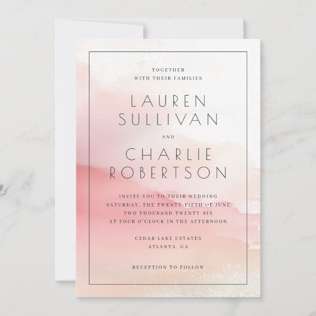 Romantic Pink Watercolor Wedding Invitation (Devant)