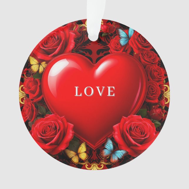 Romantic Red Heart Framed by Roses and Butterflies (devant)