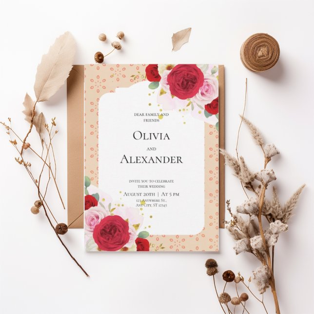 Romantic Red Rose Floral Arch Wedding Invitation (Créateur téléchargé)