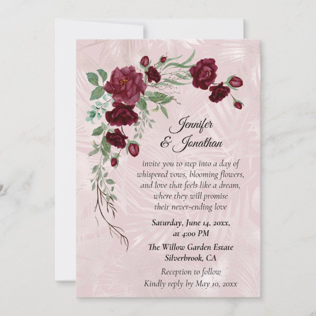 Romantic Red Roses Customizable Wedding Invitation (Devant)