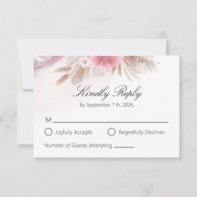 Romantic Rose and Champagne Boho Chic Wedding RSVP (Devant)