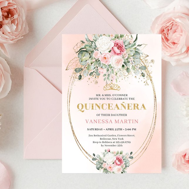 Romantic Rose Gold Blush Quinceañera Invitation (Romantic Rose Gold Blush Quinceañera Invitation)