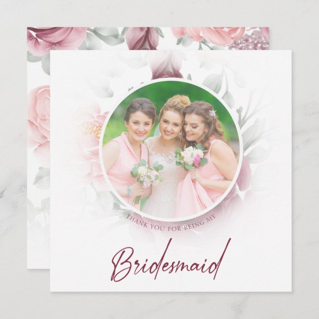 Romantic Thank You Bridesmaids Classic Floral Pink (Devant / Derrière)