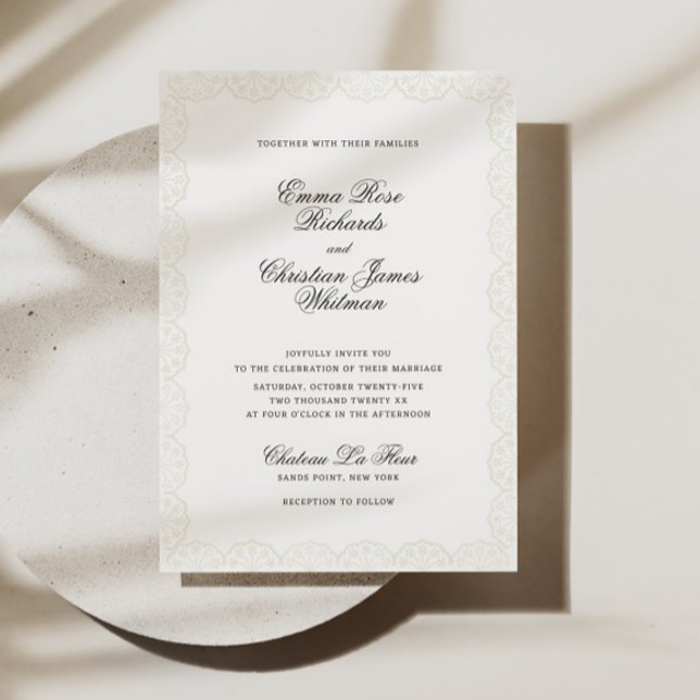 Romantic Vintage Lace Print Wedding Invitation (Créateur téléchargé)