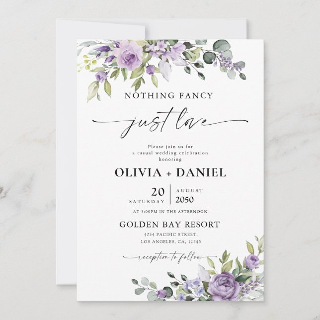 Romantic Violet Flowers Wedding Invitation (Devant)