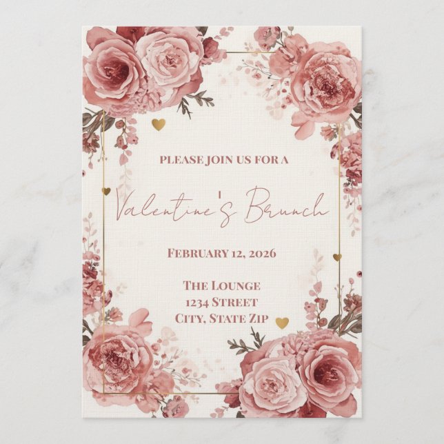 Romantic Watercolor Valentine’s Brunch Invitation (Devant)